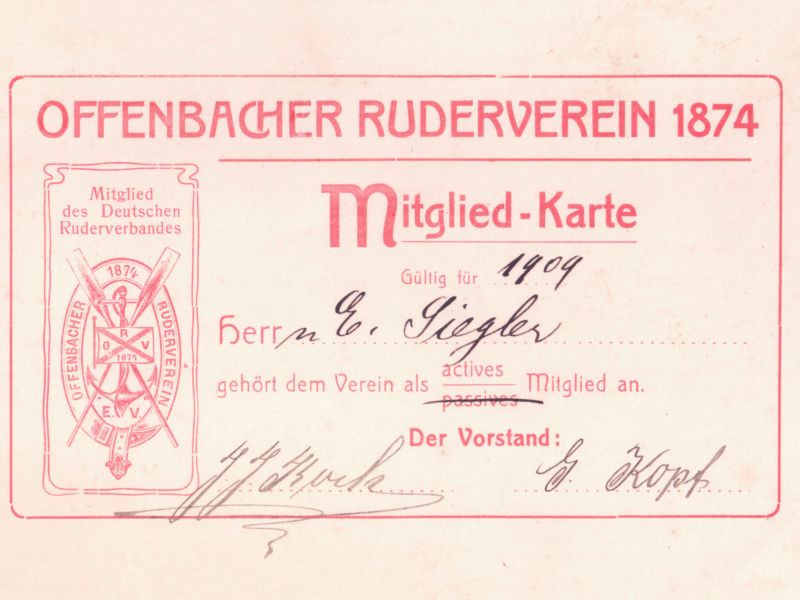 1909 – Mitgliedsausweis von E. Siegler