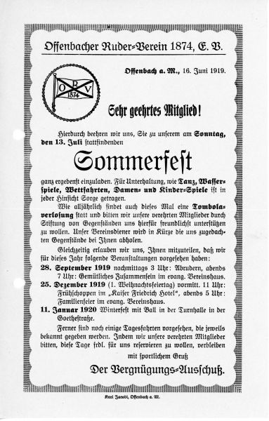 Einladung und Programm Sommerfest 1919