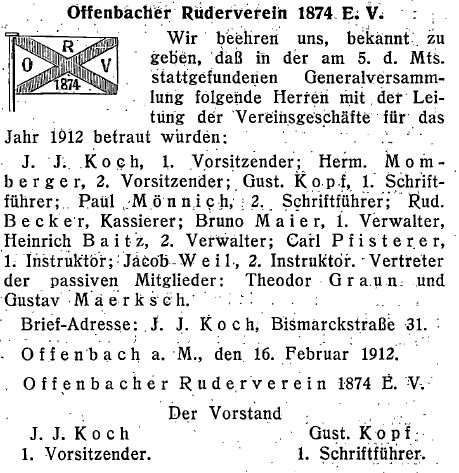 Bekanntmachung Vorstand 1912