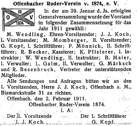 Bekanntmachung Vorstand 1911