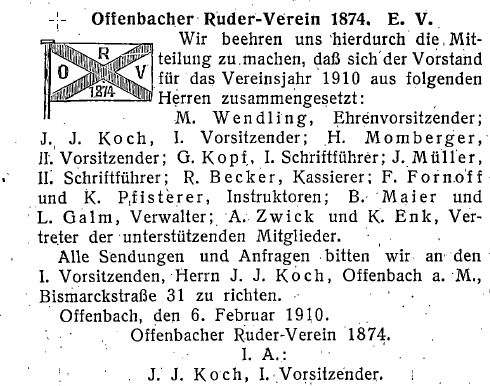 Bekanntmachung Vorstand 1910