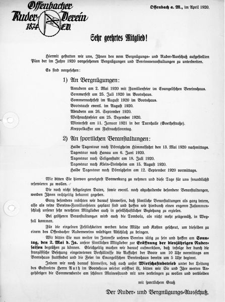 1920 – Information Jahresaktivitäten