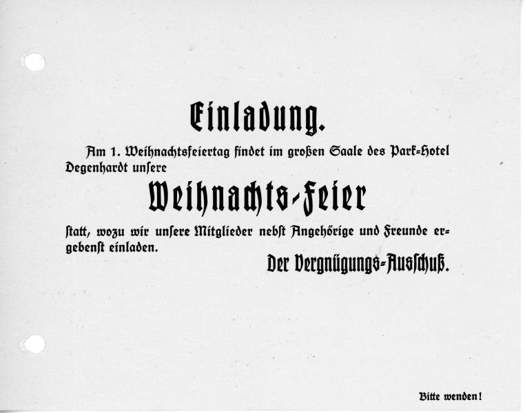 1922 – Einladung Weihnachsfeier mit Ball