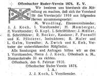 Bekanntmachung Vorstand 1910